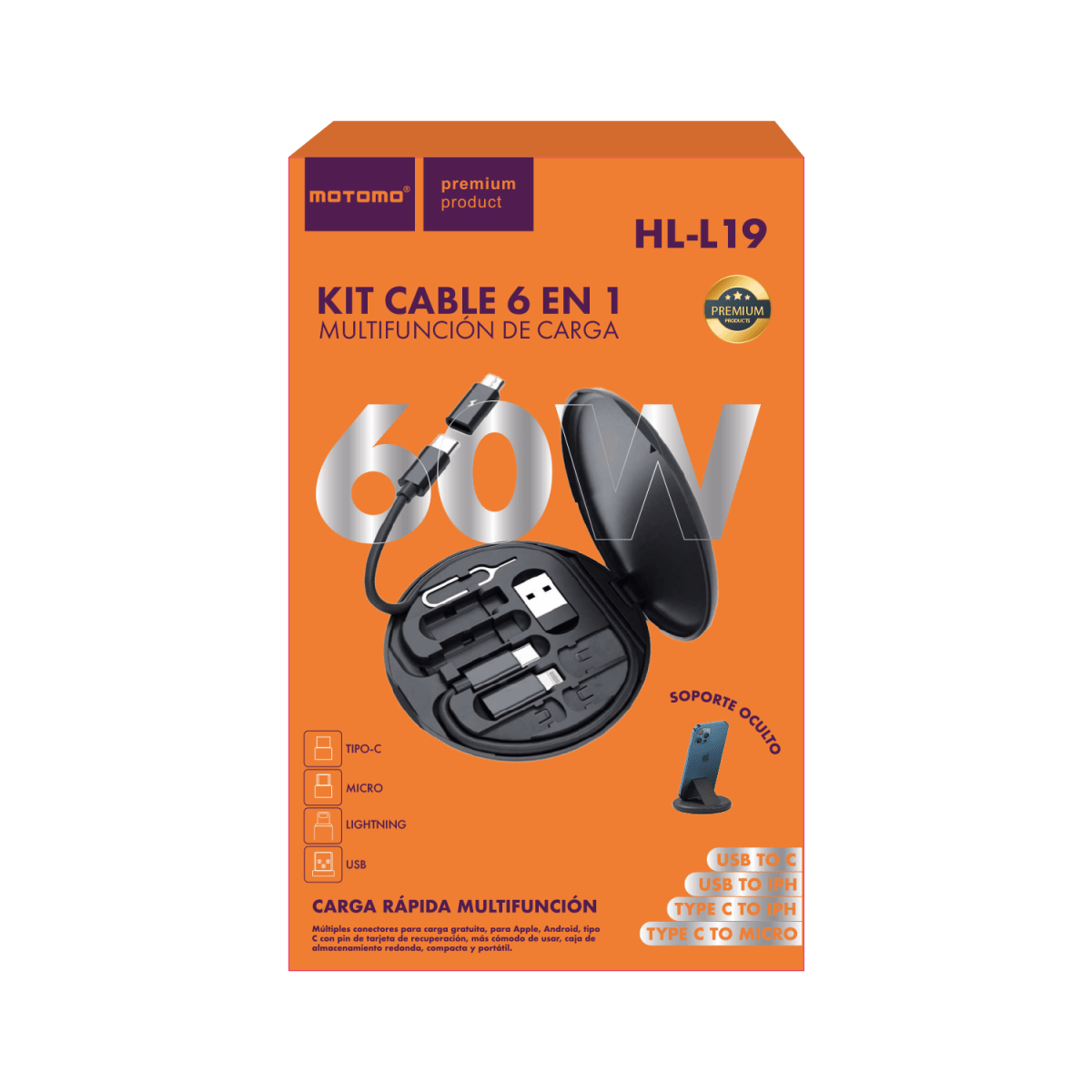 Kit Cable 6 en 1 60w Motomo HL- L19