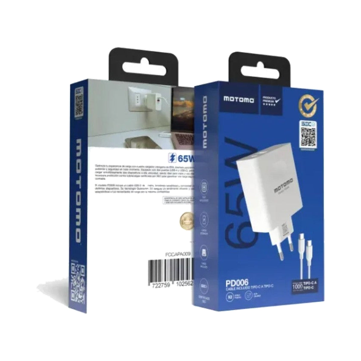 Cargador Pd006 65w Tipo C Motomo Color Blanco Super Carga