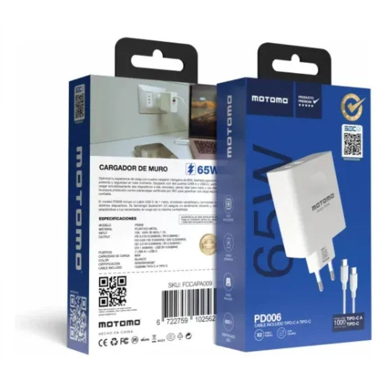 Cargador Pd006 65w Tipo C Motomo Color Blanco Super Carga