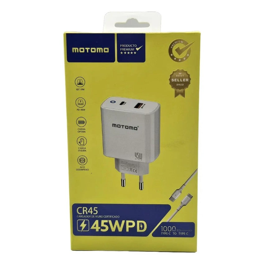 Cargador De Pared Qc 18w Cr45w Pd A C 45w Tipo C Motomo Cr45 Color Blanco