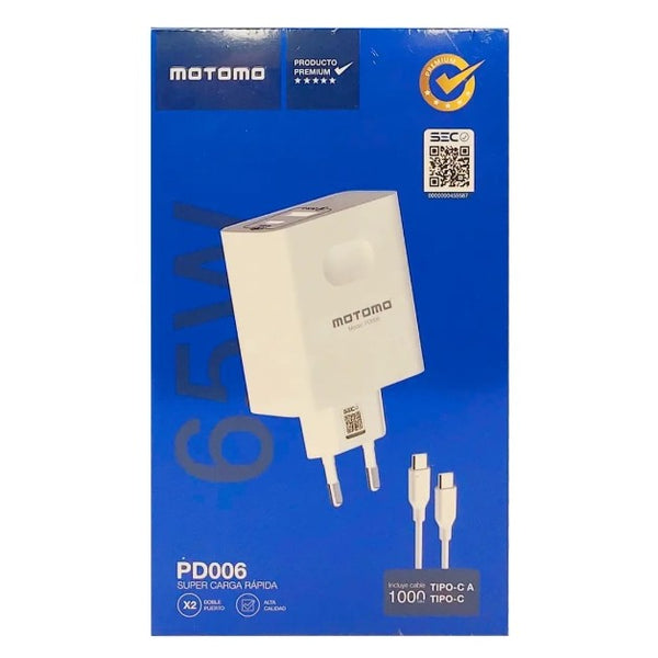 Cargador Pd006 65w Tipo C Motomo Color Blanco Super Carga